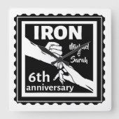 6結婚周年記念ギフト伝統的アイロン スクエア壁時計 (正面)