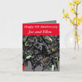 6結婚周年、爪、 ネイルとキャンディ。 カード (黄色い花)