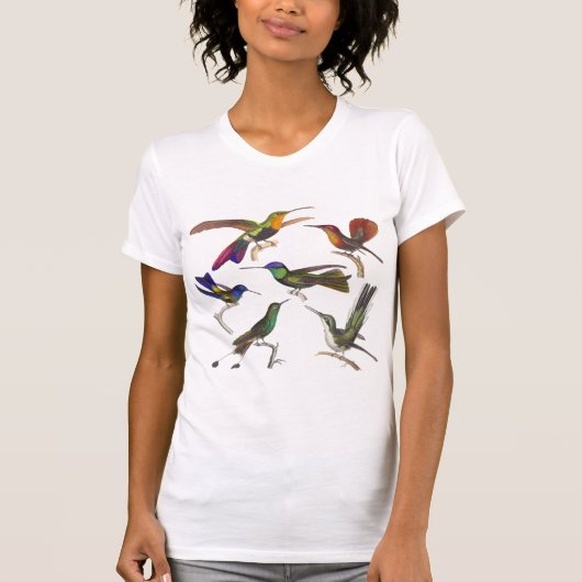 6羽のカラフルなハチドリ-前部および背部 Tシャツ (正面)