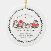 6羽の家族になった最初のクリスマスパーティーペンギン セラミックオーナメント (正面)