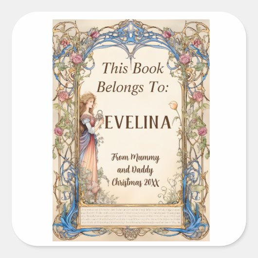 6蔵書票 – おとぎ話プリンセス スクエアシール (正面)