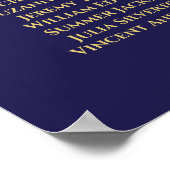 6表エレガント金ゴールドと海軍の結婚座席表 ポスター (角)