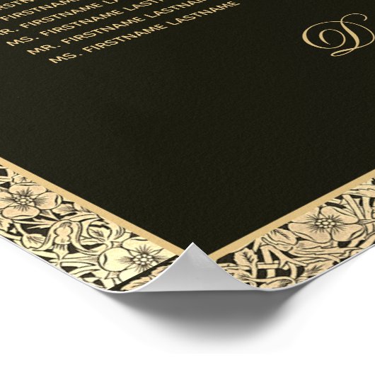 6表エレガント黒金ゴールド結婚の座席表 ポスター (角)