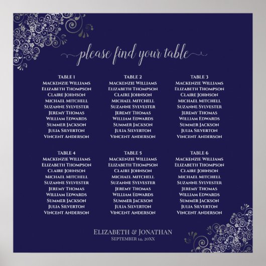6表シルバー&ネイビー結婚ルの座席表 ポスター (正面)