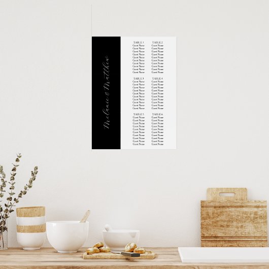 6表 |エレガシンプルントなウェディングシーティングチャート ポスター (キッチン)
