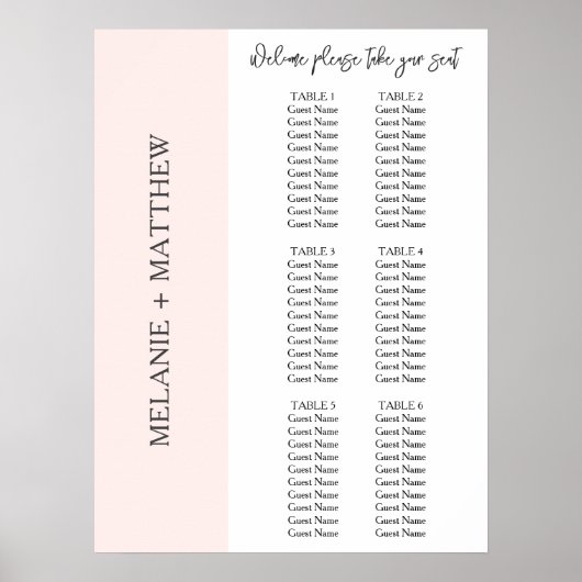 6表 |エレガントのモダン座席表 ポスター (正面)
