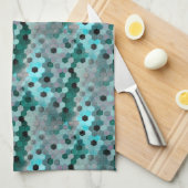 6角形または立方体のモザイク色のシアンからグレー キッチンタオル (四つ折り)