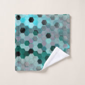 6角形または立方体のモザイク色のシアンからグレー バスタオルセット (ウォッシュタオル)