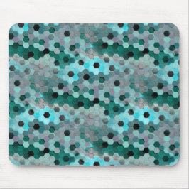 6角形または立方体のモザイク色のシアンからグレー マウスパッド