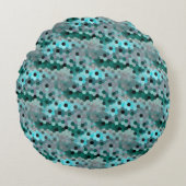 6角形または立方体のモザイク色のシアンからグレー ラウンドクッション (正面)