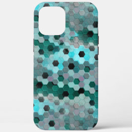 6角形または立方体のモザイク色のシアンからグレー iPhone 12 PRO MAX ケース