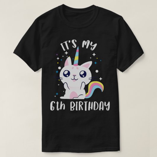 6誕生日の猫ユニコーンかわいい Tシャツ (デザイン正面)