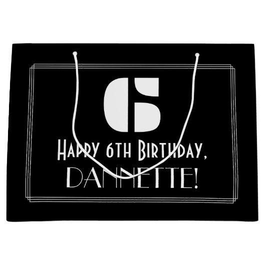 6誕生日インスパイア~アールデコルック"6" +名前 ラージペーパーバッグ (正面)