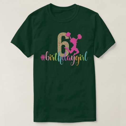 6誕生日ガールチアリーダーレインボーチアリーティング Tシャツ (デザイン正面)