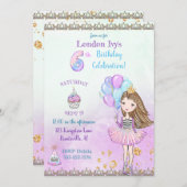 6誕生日ガールプリンセスカップケーキバルーン 招待状 (正面/裏面)