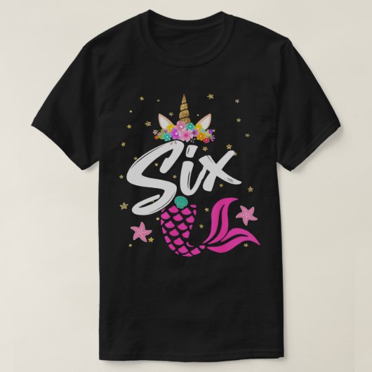 6誕生日ガールユニコーンマーメイドテール6年Ol Tシャツ (デザイン正面)