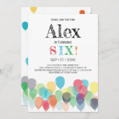 6誕生日バルーンパーティの招待状 招待状 (正面/裏面)