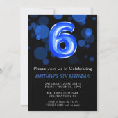 6誕生日バルーン子供ブルーボーイパーティー 招待状 (正面)