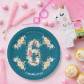 6誕生日フォトコラージブルーイエローフラワーティール（緑がかった色） ペーパープレート (パーティー)
