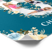 6誕生日フォトコラージュティール（緑がかった色）ブルーイエローフラワー ポスター (角)