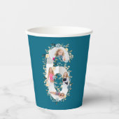 6誕生日フォトティール（緑がかった色）コラージブルーイエローフラワー 紙コップ (正面)