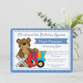 6誕生日ボーイ招待状テディベアトレイン 招待状 (スタンド正面)