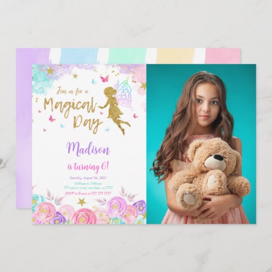 6誕生日妖精パーティー写真 招待状 (正面/裏面)