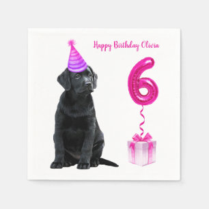 6誕生日子犬のテーマ – かわいい犬ピンクの女の子パウィティ スタンダードカクテルナプキン
