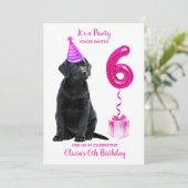 6誕生日子犬のテーマ – かわいい犬ピンクの女の子パウィティ 招待状 (スタンド正面)
