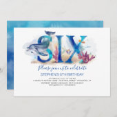 6誕生日招待状深いブルーザシーライフ 招待状 (正面/裏面)