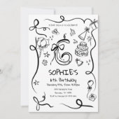 6誕生日招待状、手描き第6誕生日 招待状 (正面)