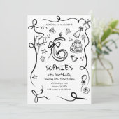 6誕生日招待状、手描き第6誕生日 招待状 (スタンド正面)