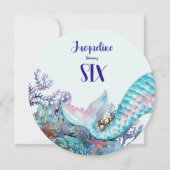 6誕生日水彩海底人魚 招待状 (正面)