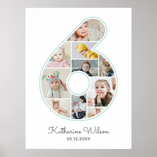 6誕生日番号6フォトコラージキッズ子供部屋 ポスター (正面)