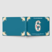 6誕生日花ティール（緑がかった色）フォトコラージブルーイエロー ゲストブック (全面)