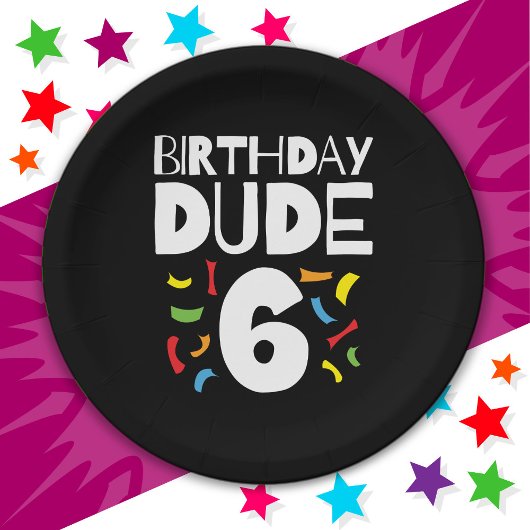 6誕生日6年オールドボーイパーティー誕生日Dude 6 ペーパープレート