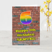 6誕生日:おもしろいグラフィティインスパイアレインボー6 カード (黄色い花)