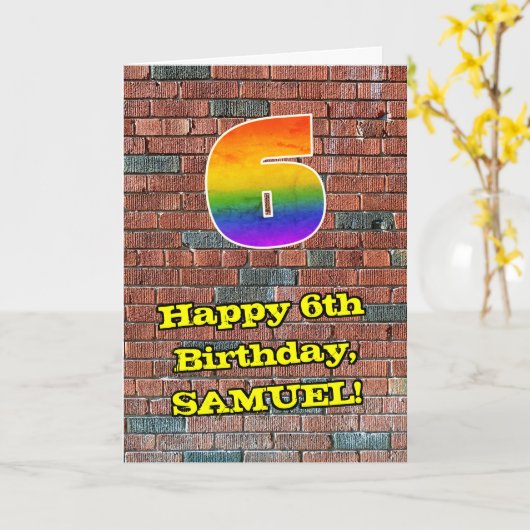 6誕生日:おもしろいグラフィティインスパイアレインボー6 カード (黄色い花)