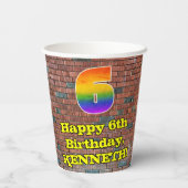 6誕生日:おもしろいグラフィティインスパイアレインボー6 紙コップ (裏面)