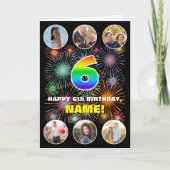 6誕生日:おもしろいレインボー#,名前をカスタムする&写真 カード (正面)