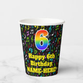 6誕生日:おもしろい音符パターン、レインボー6 紙コップ (裏面)