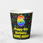 6誕生日:おもしろい音符パターン、レインボー6 紙コップ (正面)