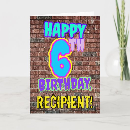 6誕生日-おもしろい、アーバングラフィティインスパイアルック カード (正面)