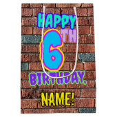 6誕生日:おもしろい、アーバングラフィティインスパイアルック ミディアムペーパーバッグ (裏面)