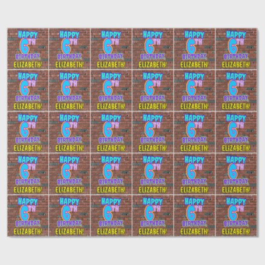 6誕生日:おもしろい、アーバングラフィティインスパイアルック ラッピングペーパー (フラット)