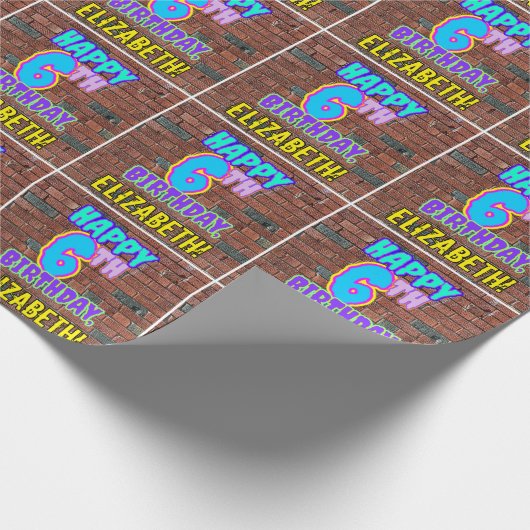 6誕生日:おもしろい、アーバングラフィティインスパイアルック ラッピングペーパー (角)