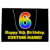 6誕生日~おもしろい, カラフル, 鮮やか, Rainbow 6 ラージペーパーバッグ (裏面)