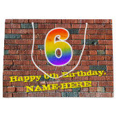 6誕生日:おもしろい、グラフィインスパイアティ・レインボー6 ラージペーパーバッグ (正面)