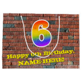 6誕生日:おもしろい、グラフィインスパイアティ・レインボー6 ラージペーパーバッグ (裏面)