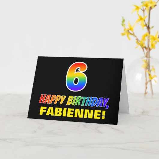 6誕生日: はっきりした,おもしろい,シンプルレインボー6 カード (黄色い花)